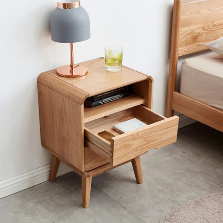 Solid Oak Wood 2-Drawer Modern Bedroom Nightstand - Omega Lifestyles