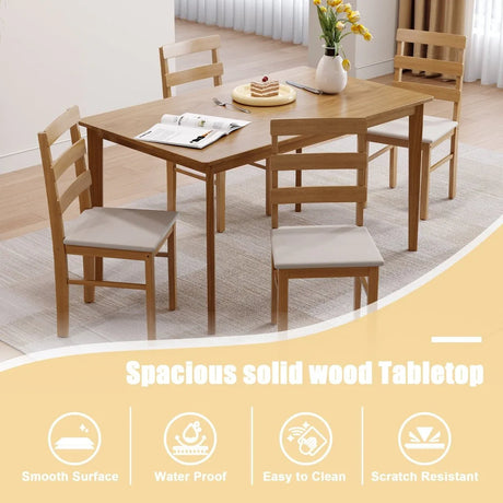 Solid Wood Dining Table And Chair Set 5-Piece Beige Furniture Set - Omega Lifestyles