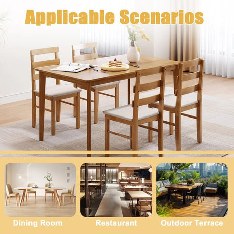 Solid Wood Dining Table And Chair Set 5-Piece Beige Furniture Set - Omega Lifestyles
