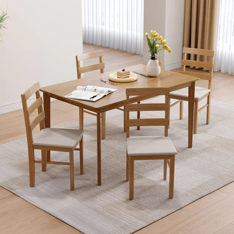 Solid Wood Dining Table And Chair Set 5-Piece Beige Furniture Set - Omega Lifestyles
