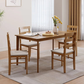 Solid Wood Dining Table And Chair Set 5-Piece Beige Furniture Set - Omega Lifestyles