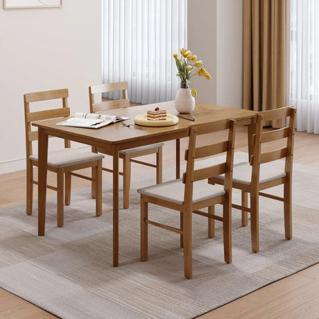 Solid Wood Dining Table And Chair Set 5-Piece Beige Furniture Set - Omega Lifestyles