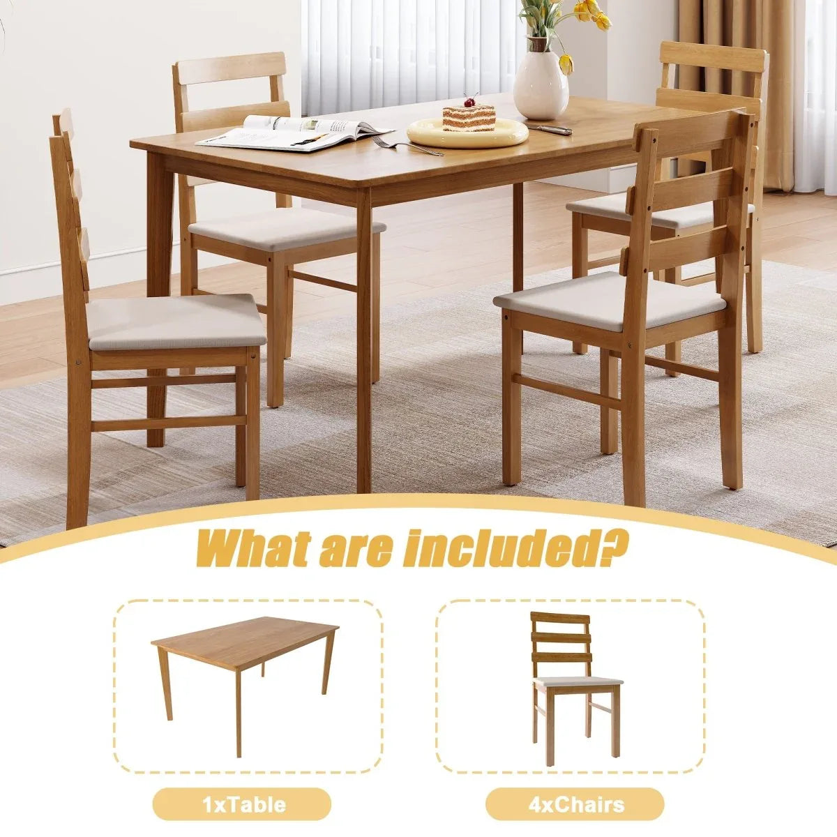 Solid Wood Dining Table And Chair Set 5-Piece Beige Furniture Set - Omega Lifestyles
