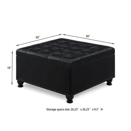 Square Storage Ottoman With Tufted Faux Leather Seat - Sleep Galleria