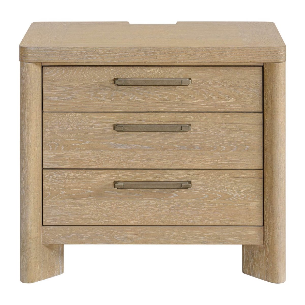 Tan Solid Wood Contemporary 3 - Drawer Nightstand - Serenova - Omega Lifestyles