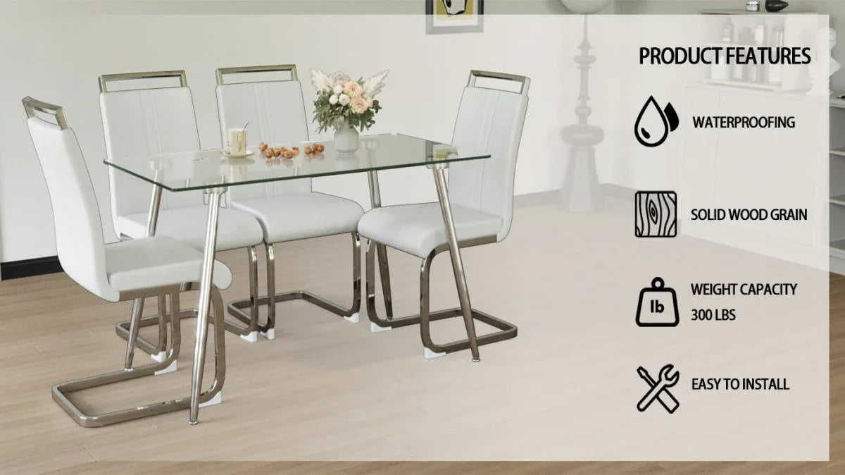 Tempered Glass Dining Table Set With Four PU Chairs - Omega Lifestyles