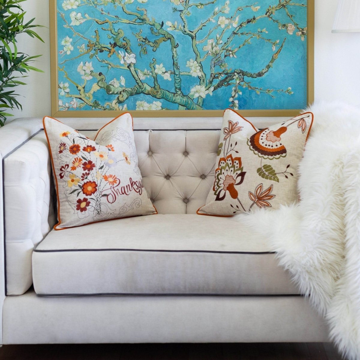 Thanksgiving Embroidered Autumn Harvest 20x20 Throw Pillow - Serenova - Omega Lifestyles