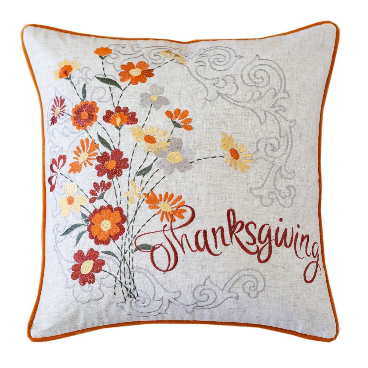 Thanksgiving Embroidered Autumn Harvest 20x20 Throw Pillow - Serenova - Omega Lifestyles