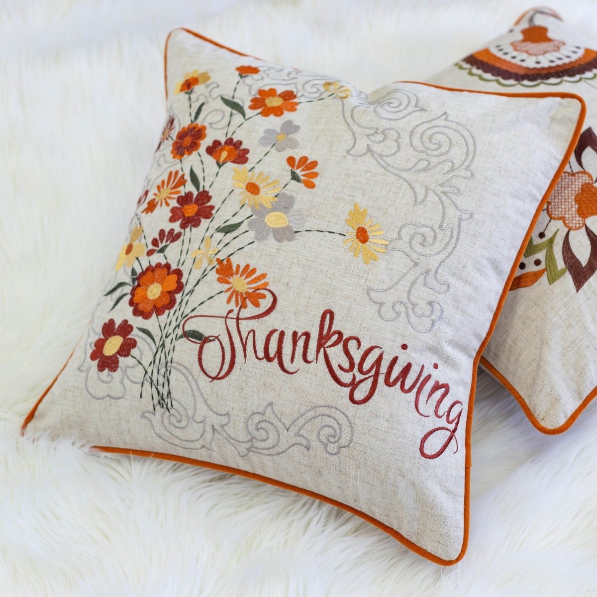 Thanksgiving Embroidered Autumn Harvest 20x20 Throw Pillow - Serenova - Omega Lifestyles