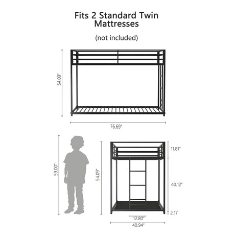 Twin Classic Metal Twin Over Twin Bunk Bed Frame - Serenova - Omega Lifestyles