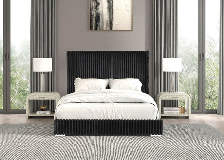 Twin Contemporary Black Fur Chenille Fabric Bed Frame - Serenova - Omega Lifestyles