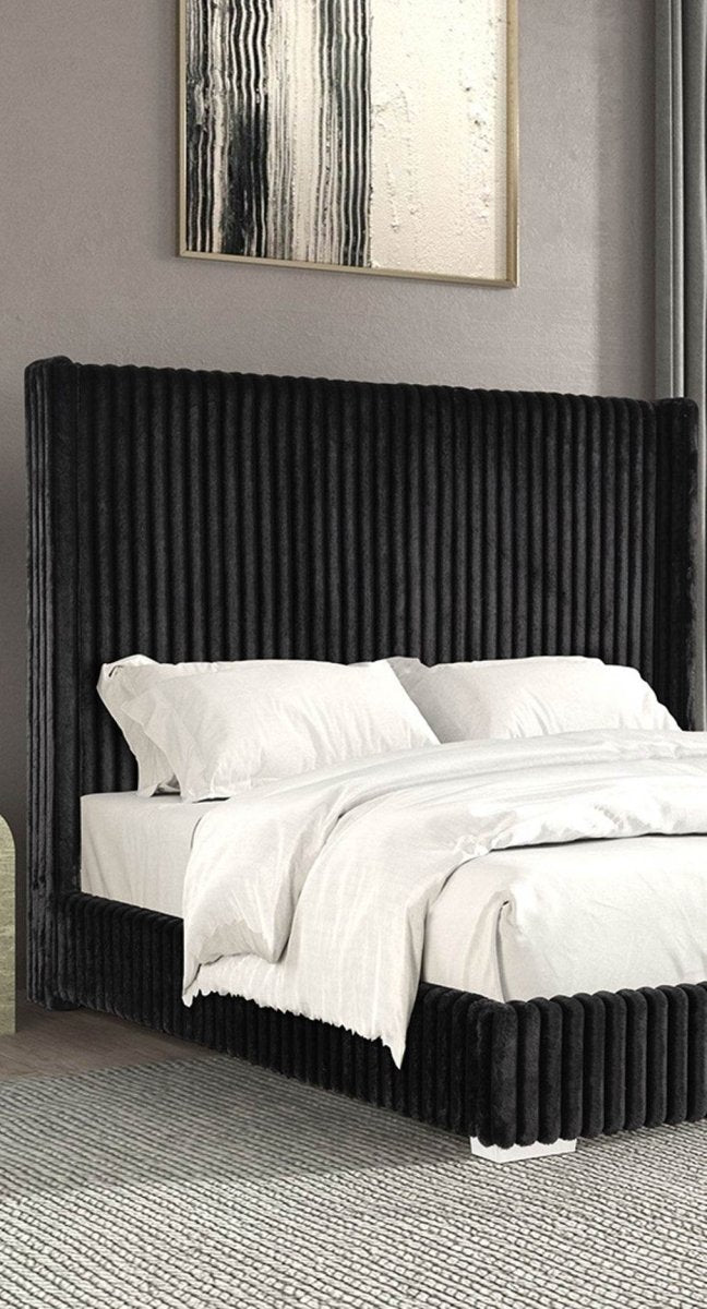Twin Contemporary Black Fur Chenille Fabric Bed Frame - Serenova - Omega Lifestyles