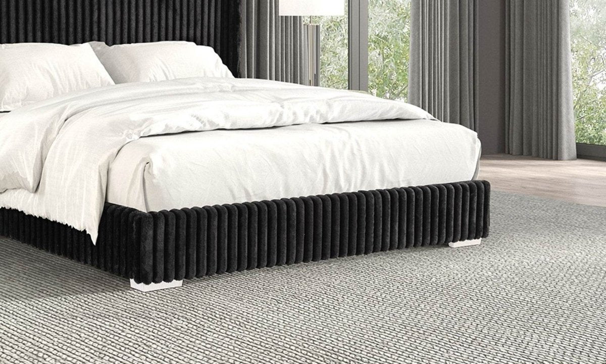 Twin Contemporary Black Fur Chenille Fabric Bed Frame - Serenova - Omega Lifestyles