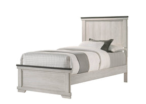 Twin Farmhouse Rustic Antique White Brown Panel Bed - Omega Lifestyles
