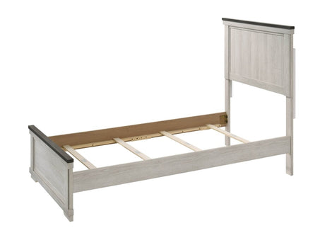 Twin Farmhouse Rustic Antique White Brown Panel Bed - Serenova - Omega Lifestyles