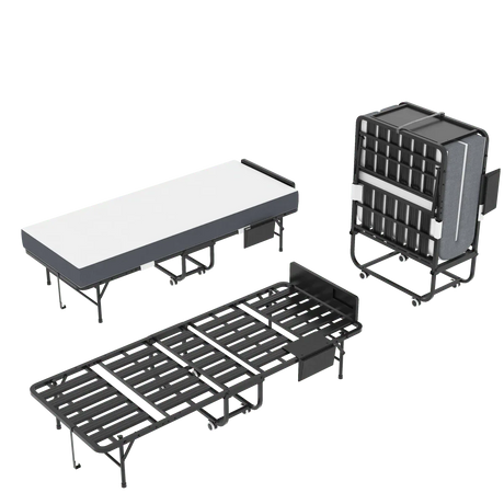 Twin Folding Bed Frame With Adjustable Headboard And 5-Inch Memory Foam Mattress - Omega Lifestyles