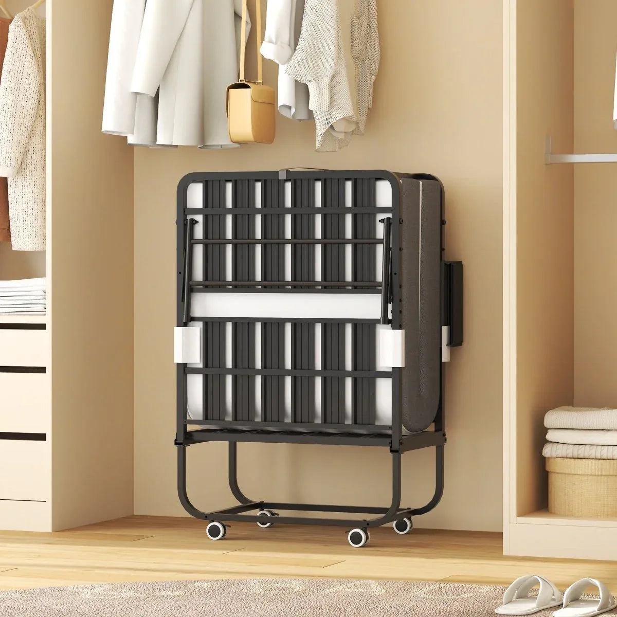 Twin Folding Bed Frame With Adjustable Headboard And 5-Inch Memory Foam Mattress - Omega Lifestyles