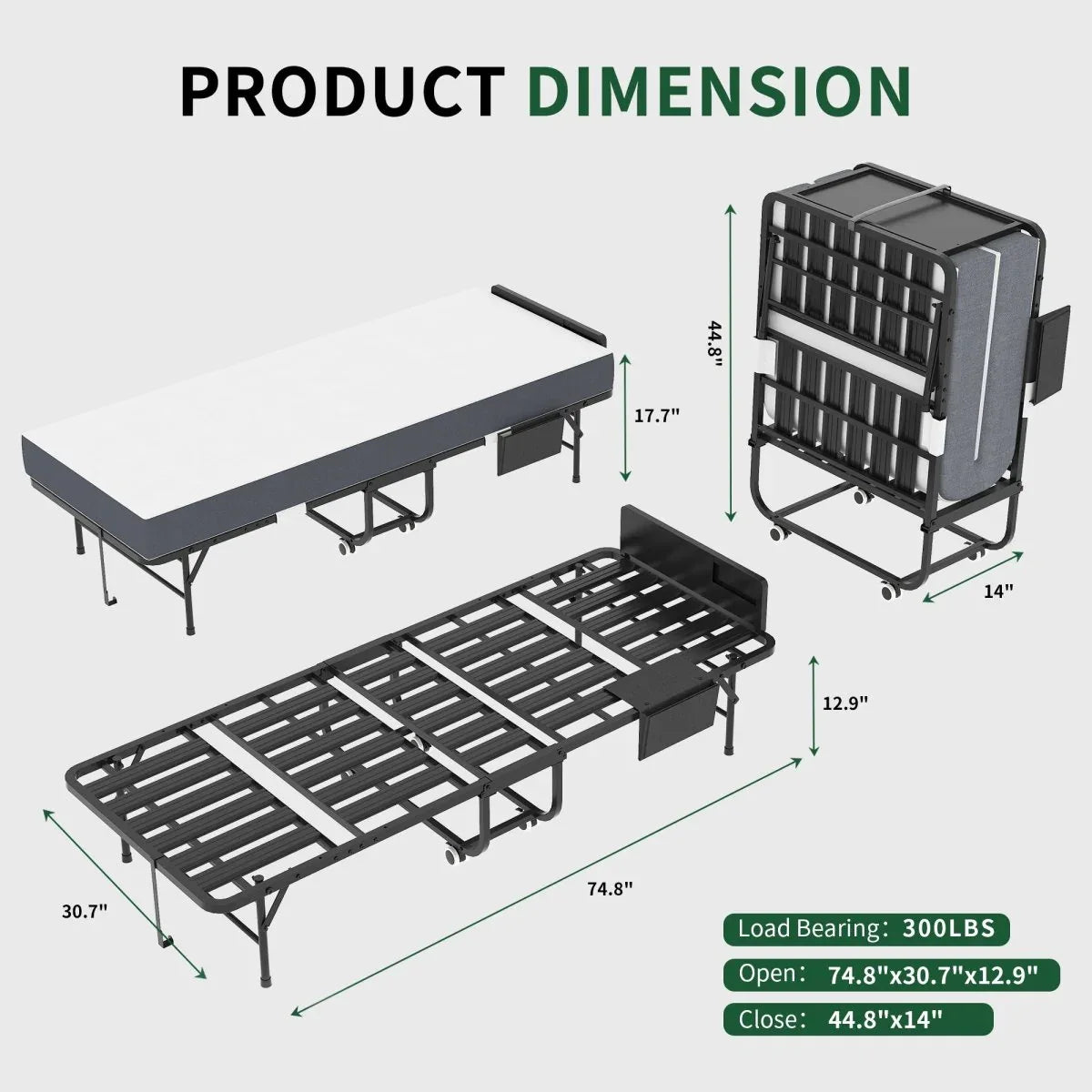 Twin Folding Bed Frame With Adjustable Headboard And 5-Inch Memory Foam Mattress - Omega Lifestyles
