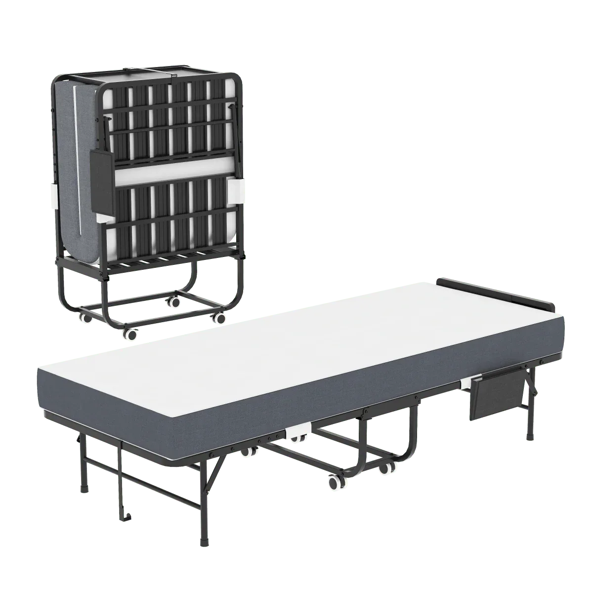 Twin Folding Bed Frame With Adjustable Headboard And 5-Inch Memory Foam Mattress - Omega Lifestyles
