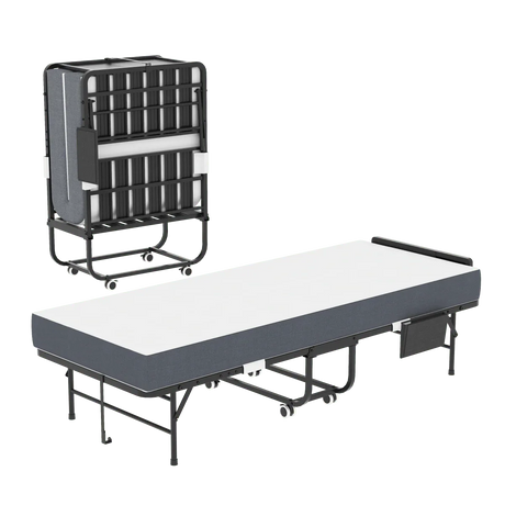 Twin Folding Bed Frame With Adjustable Headboard And 5-Inch Memory Foam Mattress - Omega Lifestyles