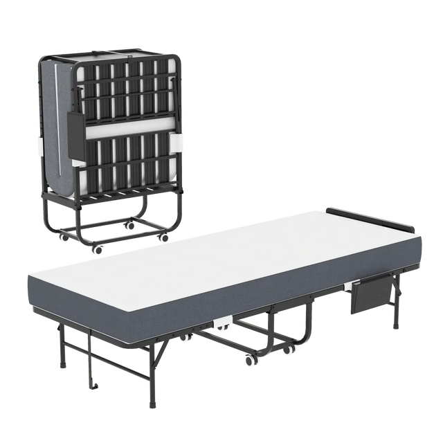 Twin Folding Bed Frame With Adjustable Headboard And 5-Inch Memory Foam Mattress - Omega Lifestyles