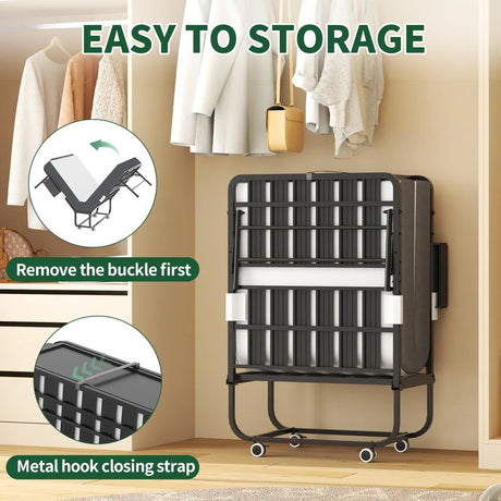 Twin Folding Bed Frame With Adjustable Headboard And 5-Inch Memory Foam Mattress - Omega Lifestyles
