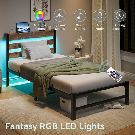 Twin Heavy Duty LED Platform Bed Frame With USB Charging - Serenova - Omega Lifestyles