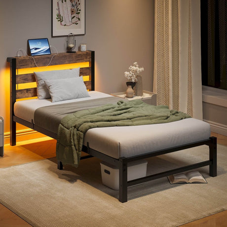 Twin Heavy Duty LED Platform Bed Frame With USB Charging - Serenova - Omega Lifestyles