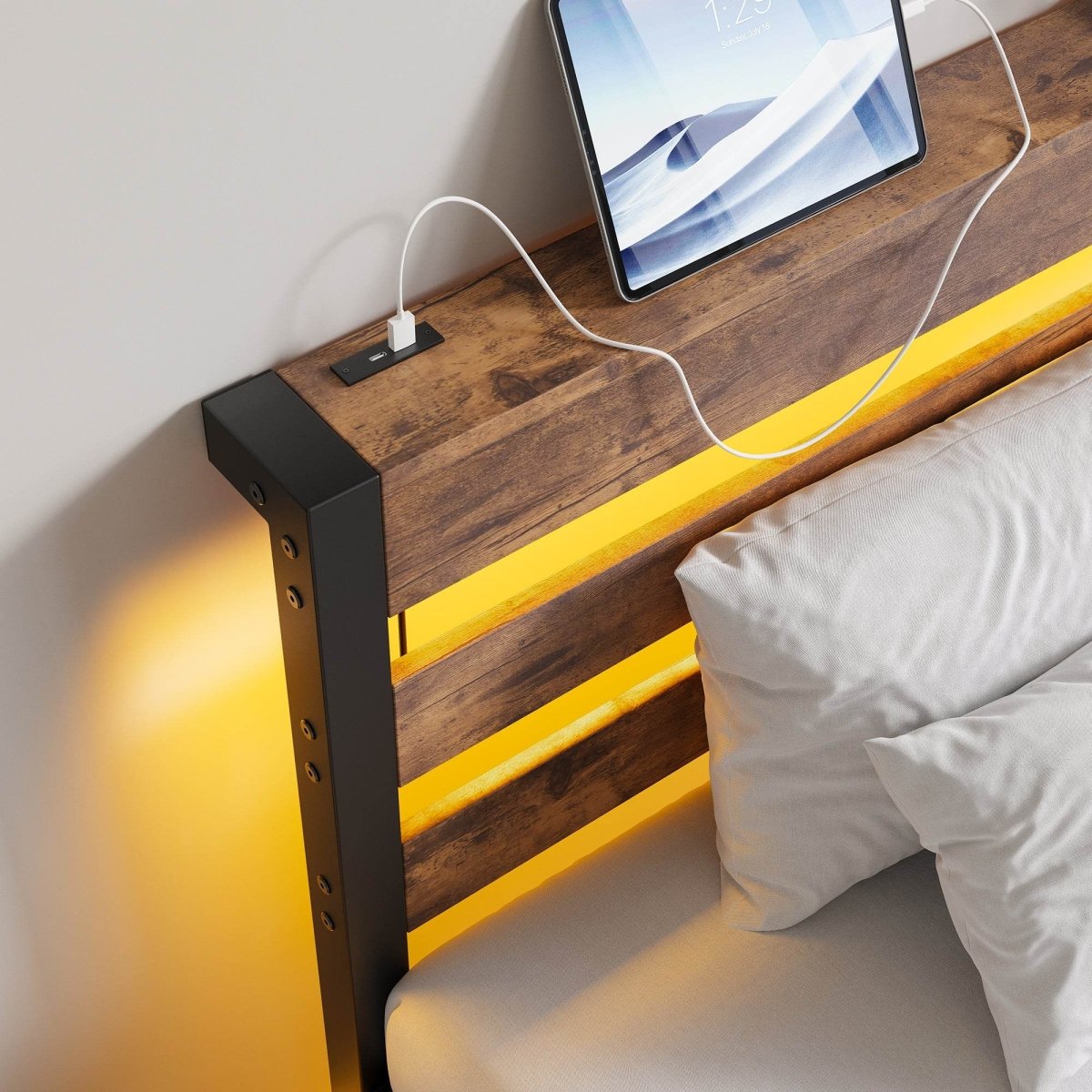 Twin Heavy Duty LED Platform Bed Frame With USB Charging - Serenova - Omega Lifestyles