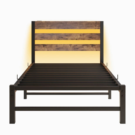 Twin Heavy Duty LED Platform Bed Frame With USB Charging - Serenova - Omega Lifestyles