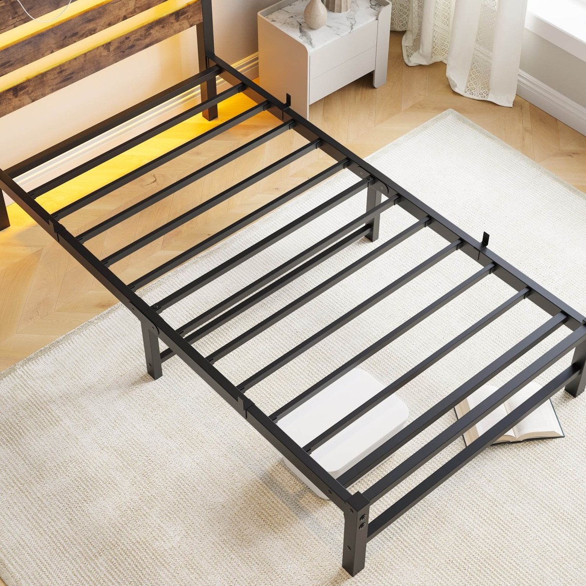 Twin Heavy Duty LED Platform Bed Frame With USB Charging - Serenova - Omega Lifestyles