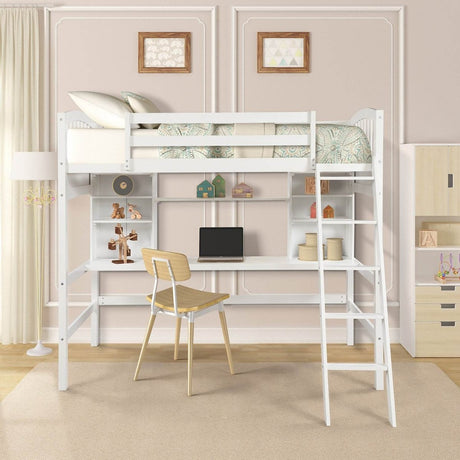 Twin Loft Bed With Desk Shelves And Solid Wood - Serenova - Omega Lifestyles