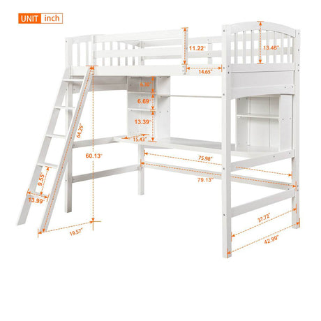 Twin Loft Bed With Desk Shelves And Solid Wood - Serenova - Omega Lifestyles