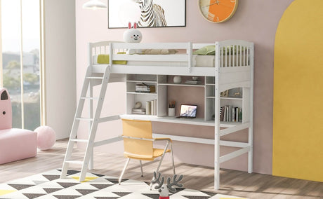 Twin Loft Bed With Desk Shelves And Solid Wood - Serenova - Omega Lifestyles
