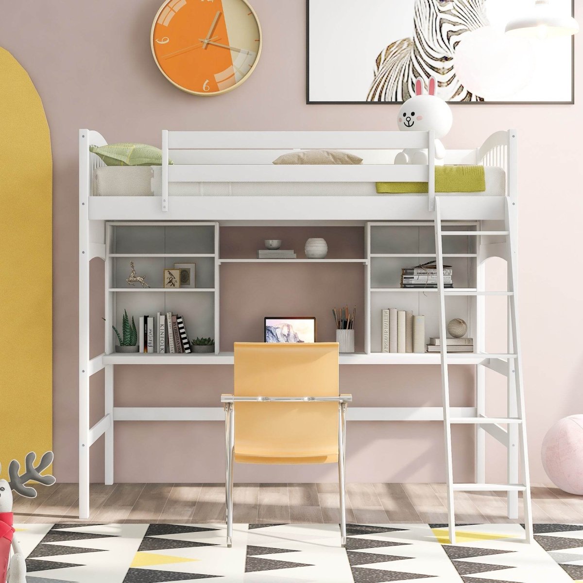 Twin Loft Bed With Desk Shelves And Solid Wood - Serenova - Omega Lifestyles