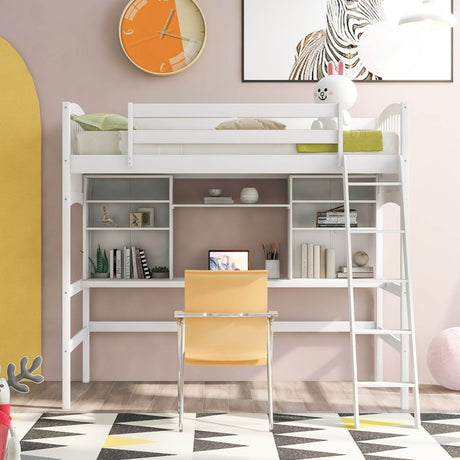 Twin Loft Bed With Desk Shelves And Solid Wood - Serenova - Omega Lifestyles