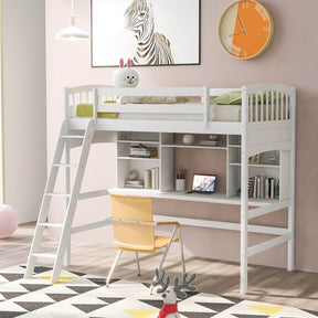 Twin Loft Bed With Desk Shelves And Solid Wood - Omega Lifestyles