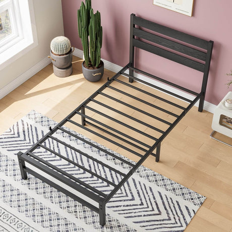 Twin Metal And Wood Platform Bed Frame With Storage - Serenova - Omega Lifestyles