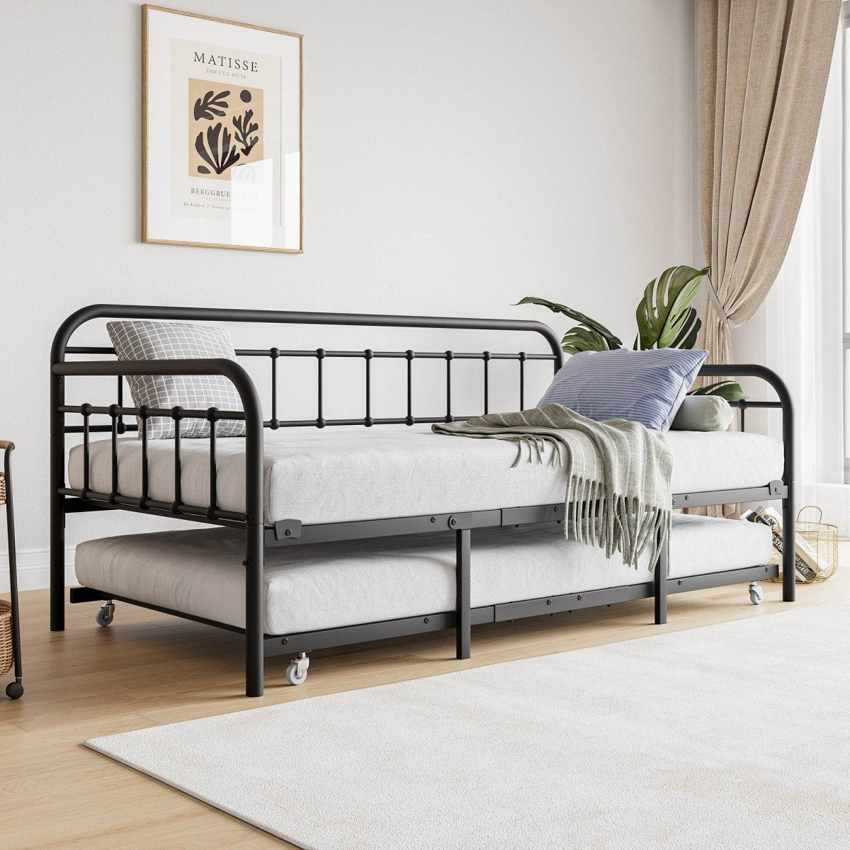 Twin Metal Frame Daybed With Trundle And Headboard - Serenova - Omega Lifestyles
