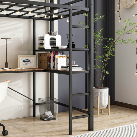 Twin Metal Loft Bed Frame With L-Shaped Desk And Charging - Omega Lifestyles