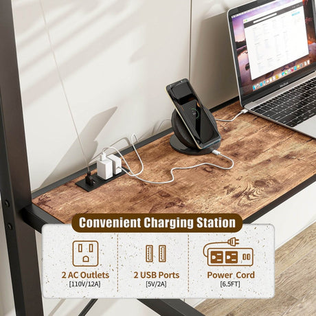 Twin Metal Loft Bed Frame With L-Shaped Desk And Charging - Omega Lifestyles