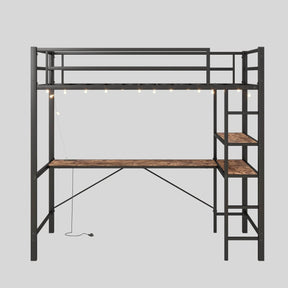Twin Metal Loft Bed Frame With L-Shaped Desk And Charging - Omega Lifestyles
