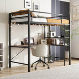 Twin Metal Loft Bed Frame With L-Shaped Desk And Charging - Omega Lifestyles