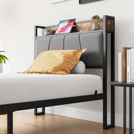 Twin Metal Wood Bed Frame With Storage Headboard - Serenova - Omega Lifestyles