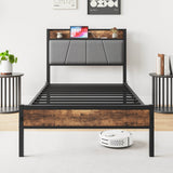 Twin Metal Wood Bed Frame With Storage Headboard - Serenova - Omega Lifestyles