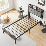 Twin Metal Wood Bed Frame With Storage Headboard - Serenova - Omega Lifestyles
