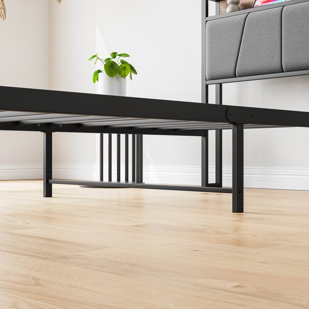 Twin Metal Wood Bed Frame With Storage Headboard - Serenova - Omega Lifestyles