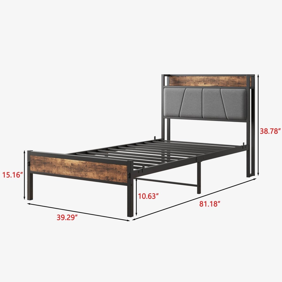 Twin Metal Wood Bed Frame With Storage Headboard - Serenova - Omega Lifestyles