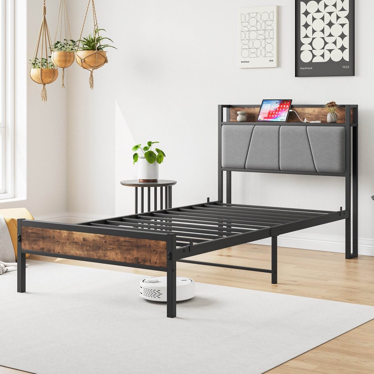 Twin Metal Wood Bed Frame With Storage Headboard - Serenova - Omega Lifestyles