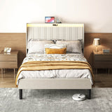 Twin Metal Wood Platform Bed Frame With Upholstered Headboard - Serenova - Omega Lifestyles